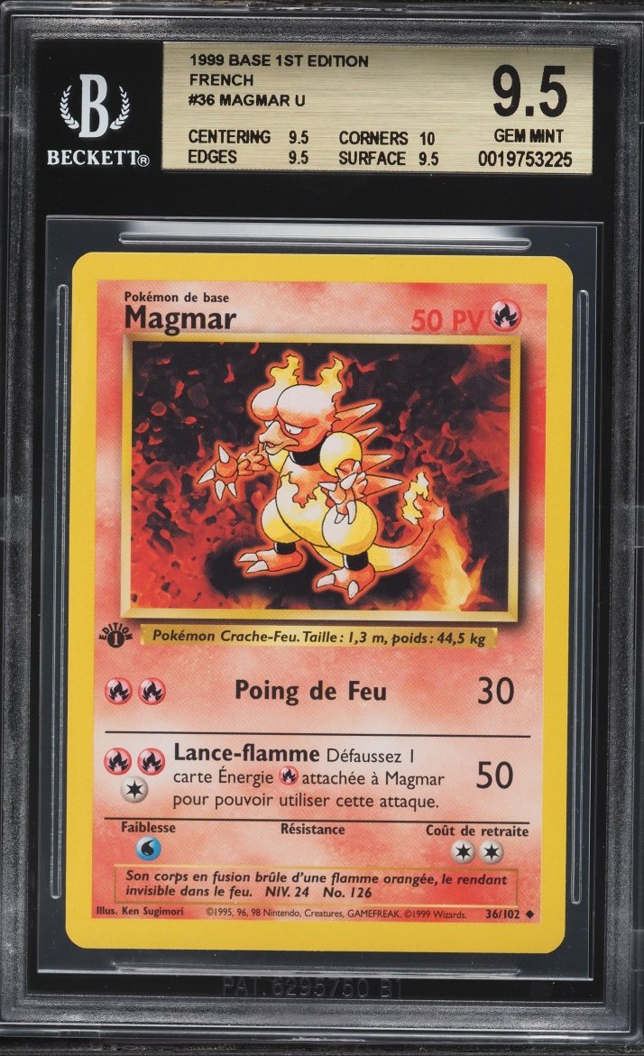 1999 Pokemon French Base Set 1st Edition Magmar #36 BGS 9.5 GEM MINT