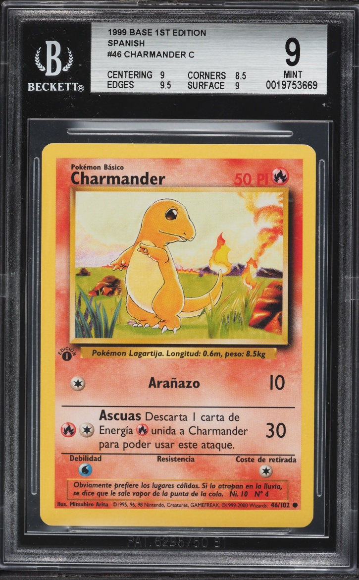 1999 Pokemon Spanish Base Set 1st Edition Charmander #46 BGS 9 MINT