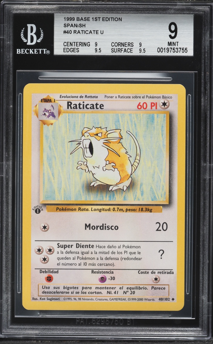 1999 Pokemon Spanish Base Set 1st Edition Raticate #40 BGS 9 MINT