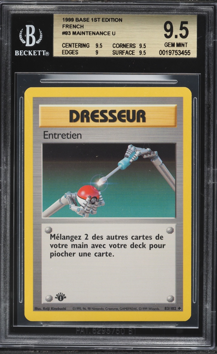 1999 Pokemon French Base Set 1st Edition Maintenance #83 BGS 9.5 GEM MINT