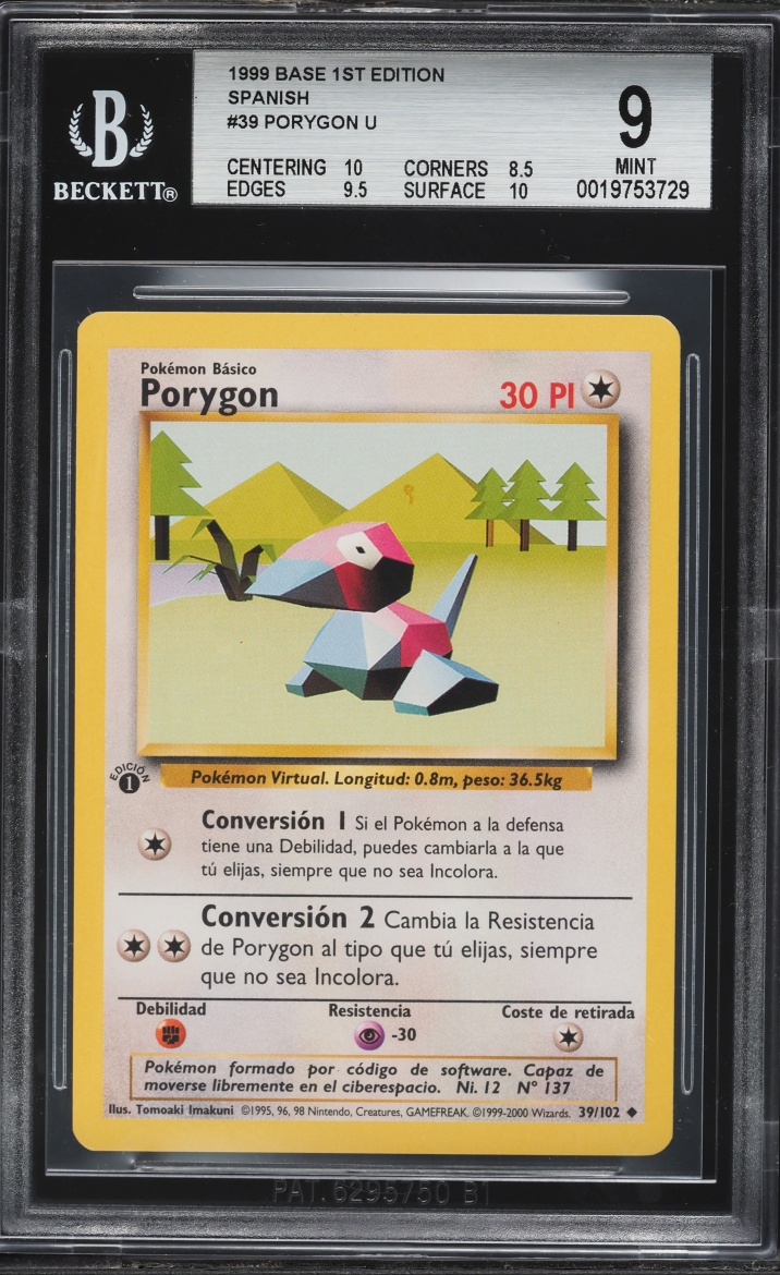 1999 Pokemon Spanish Base Set 1st Edition Porygon #39 BGS 9 MINT