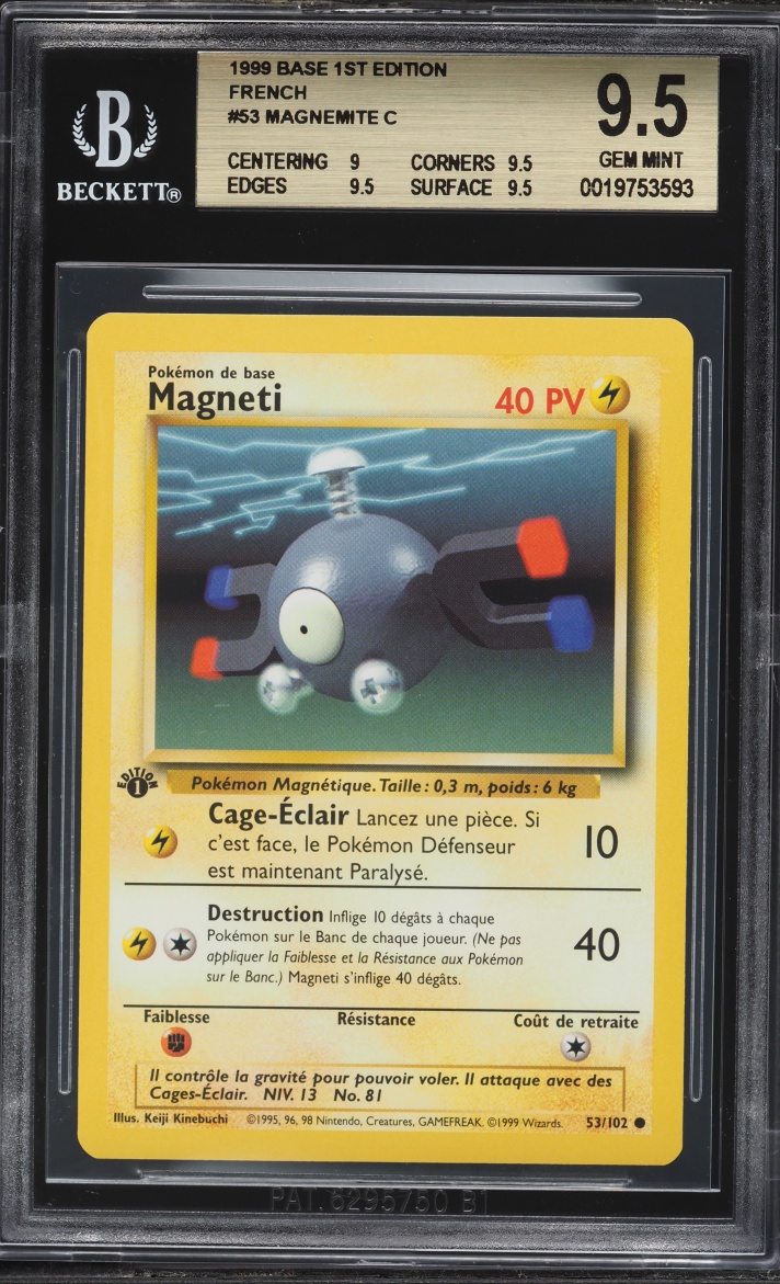 1999 Pokemon French Base Set 1st Edition Magnemite #53 BGS 9.5 GEM MINT