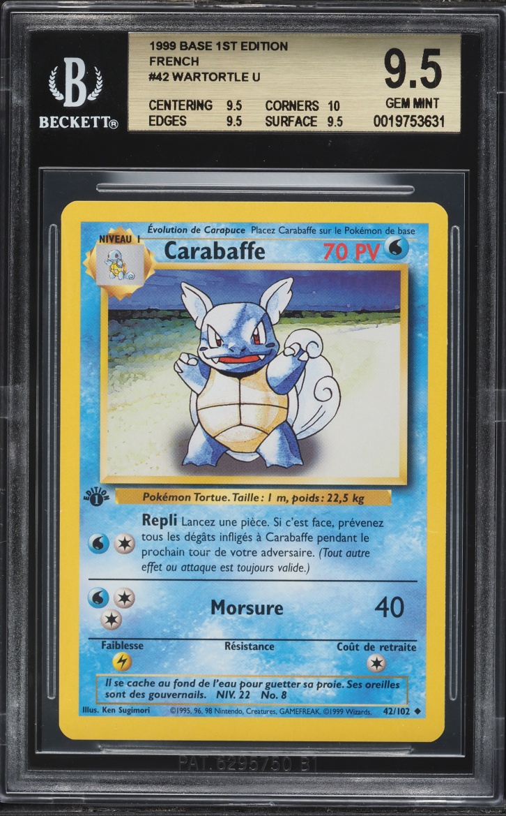 1999 Pokemon French Base Set 1st Edition Wartortle #42 BGS 9.5 GEM MINT