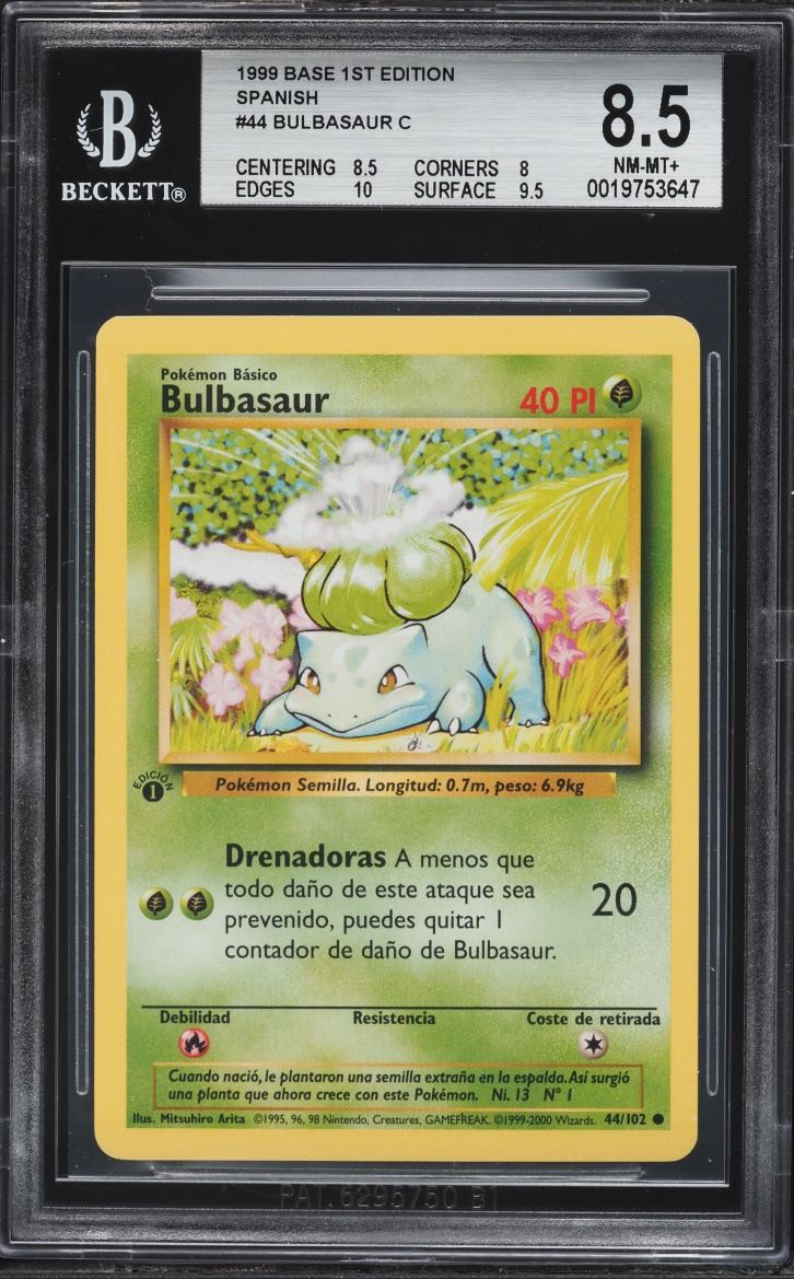 1999 Pokemon Spanish Base Set 1st Edition Bulbasaur #44 BGS 8.5 NM-MT+