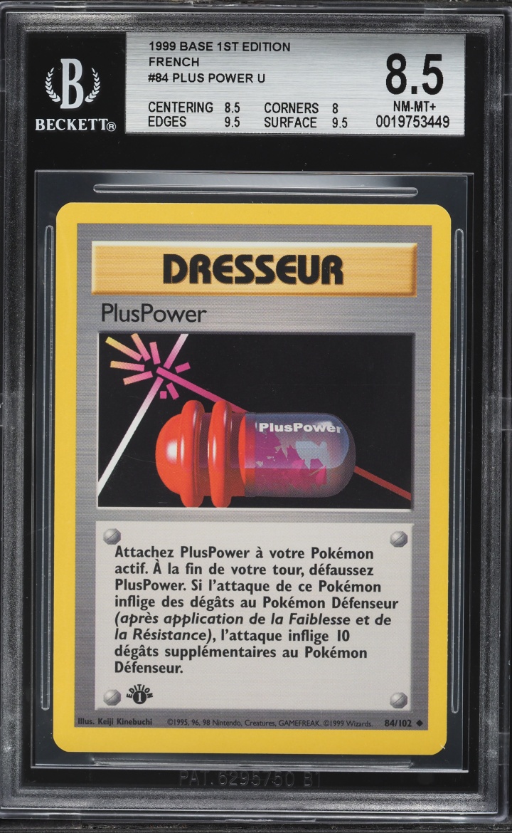 1999 Pokemon French Base Set 1st Edition Pluspower #84 BGS 8.5 NM-MT+