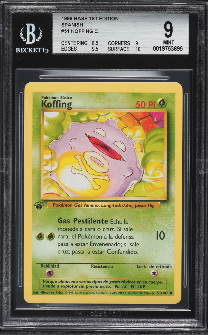 1999 Pokemon Spanish Base Set 1st Edition Koffing #51 BGS 9 MINT