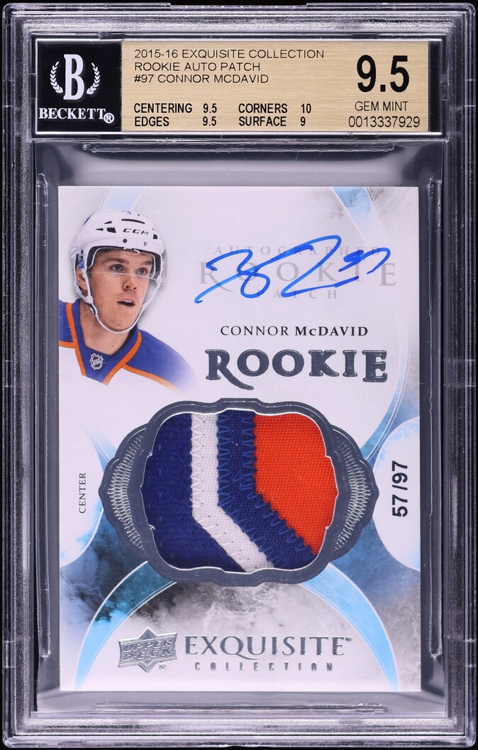 2015 Exquisite Collection Connor McDavid ROOKIE PATCH AUTO /97 #97 BGS 9.5 GEM