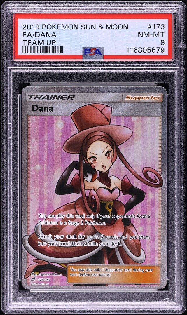 2019 Pokemon Sun & Moon Team Up Full Art Dana #173 PSA 8 NM-MT