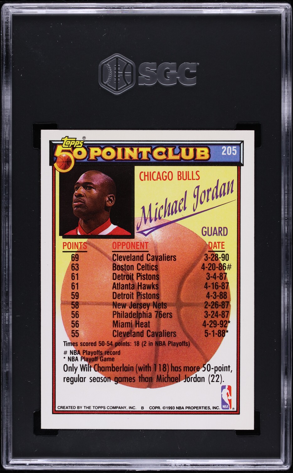 1992 Topps 50 Point Club Michael Jordan #205 SGC 7 NRMT