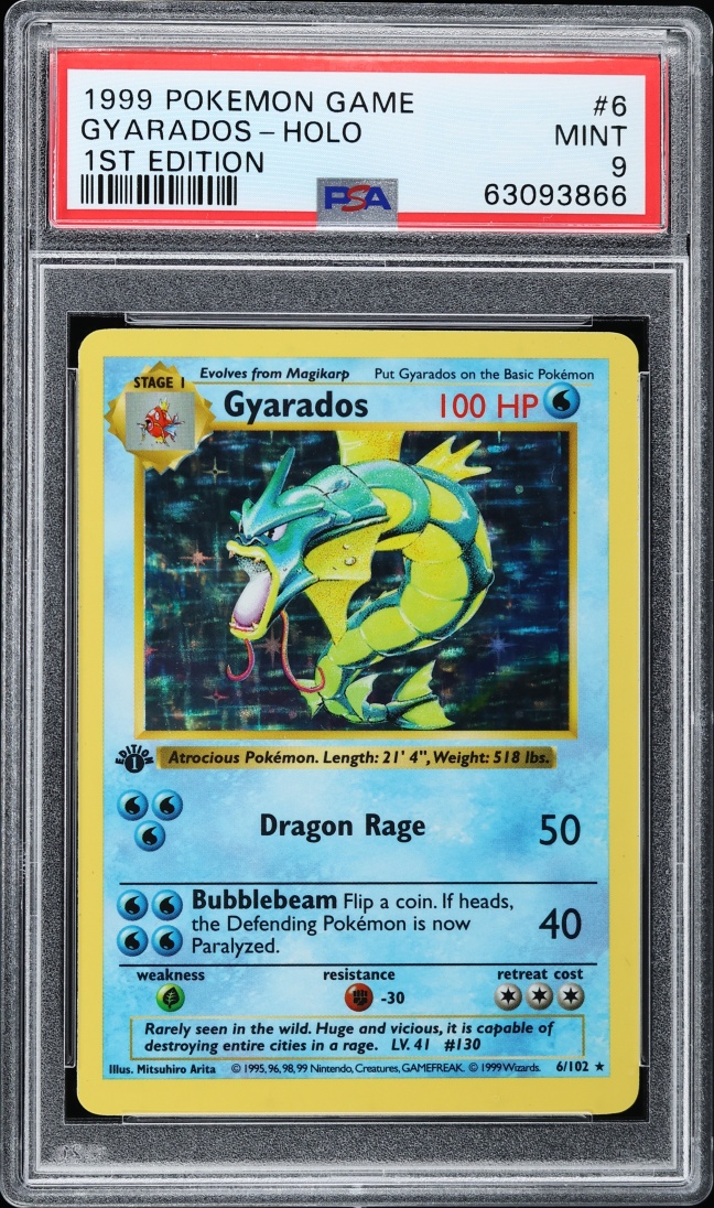1999 Pokemon Base Set Shadowless 1st Edition Holo Gyarados #6 PSA 9 MINT