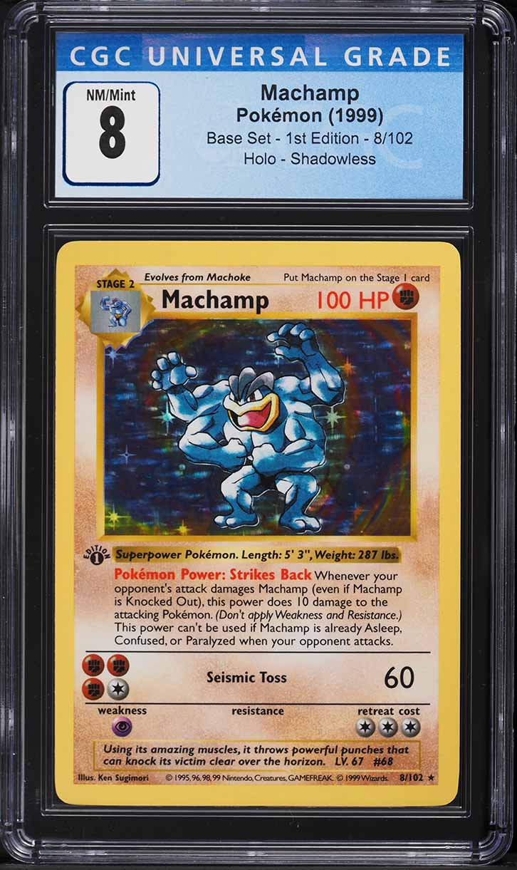 1999 Pokemon Base Set Shadowless 1st Edition Holo Machamp #8 CGC 8 NM-MT