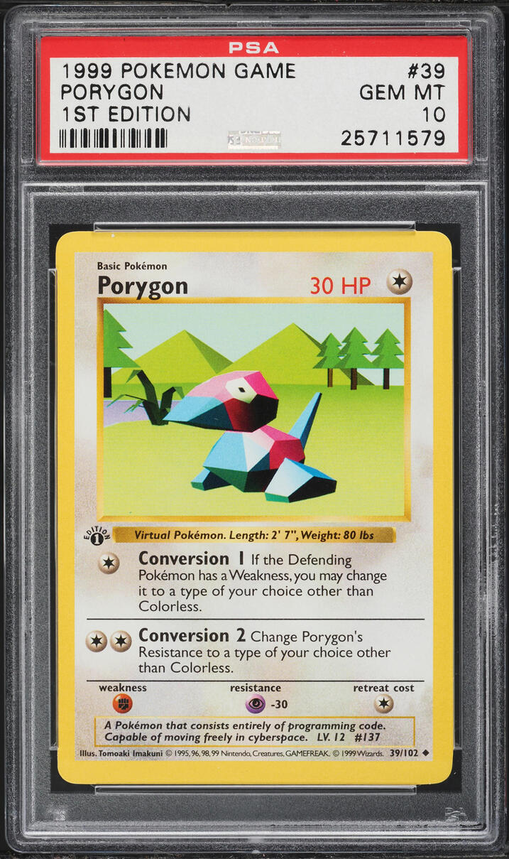 1999 Pokemon Base Set Shadowless 1st Edition Porygon #39 PSA 10 GEM MINT