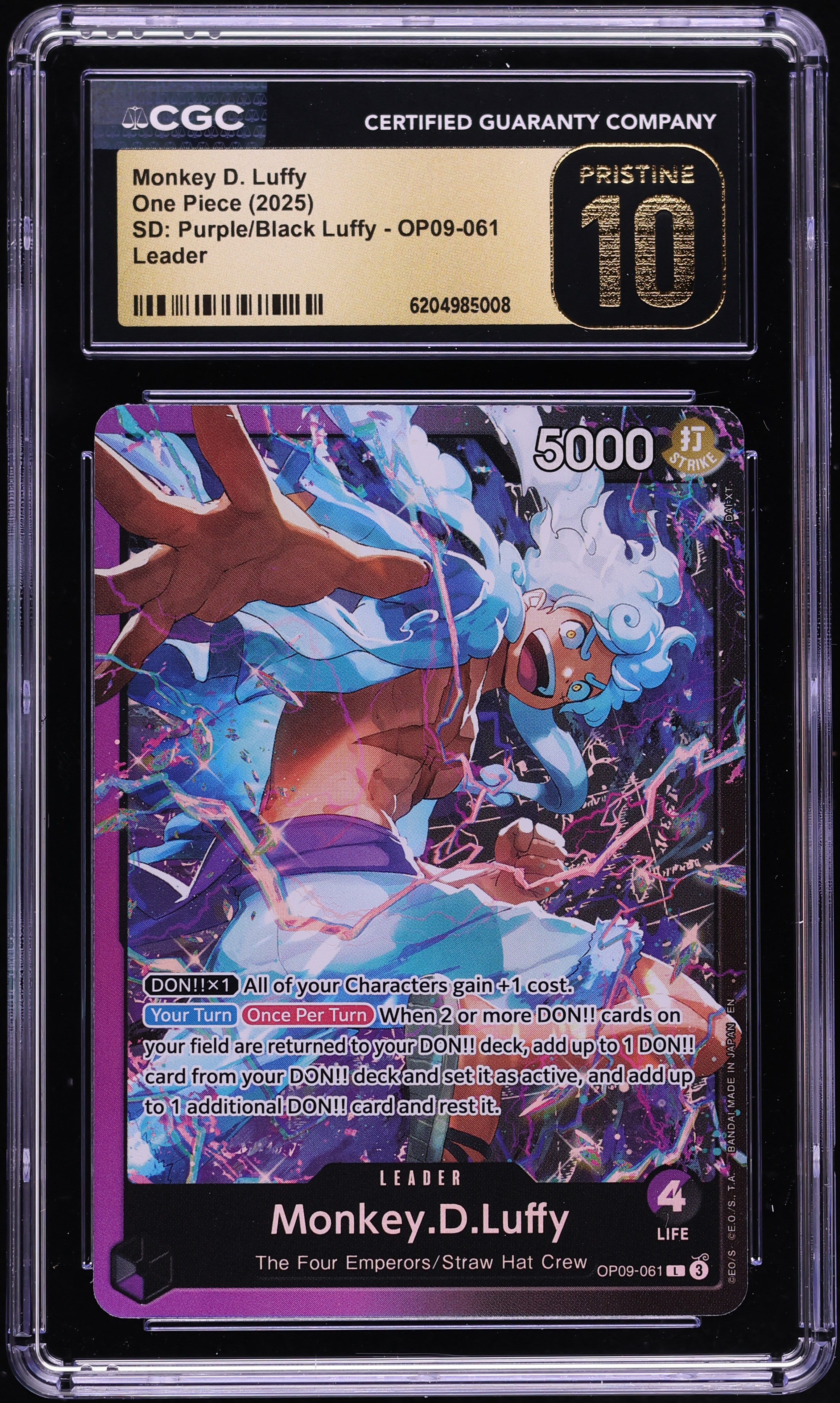 2025 One Piece Starter Deck Purple Black Leader Monkey D. Luffy #OP09-061 CGC 10 PRISTINE