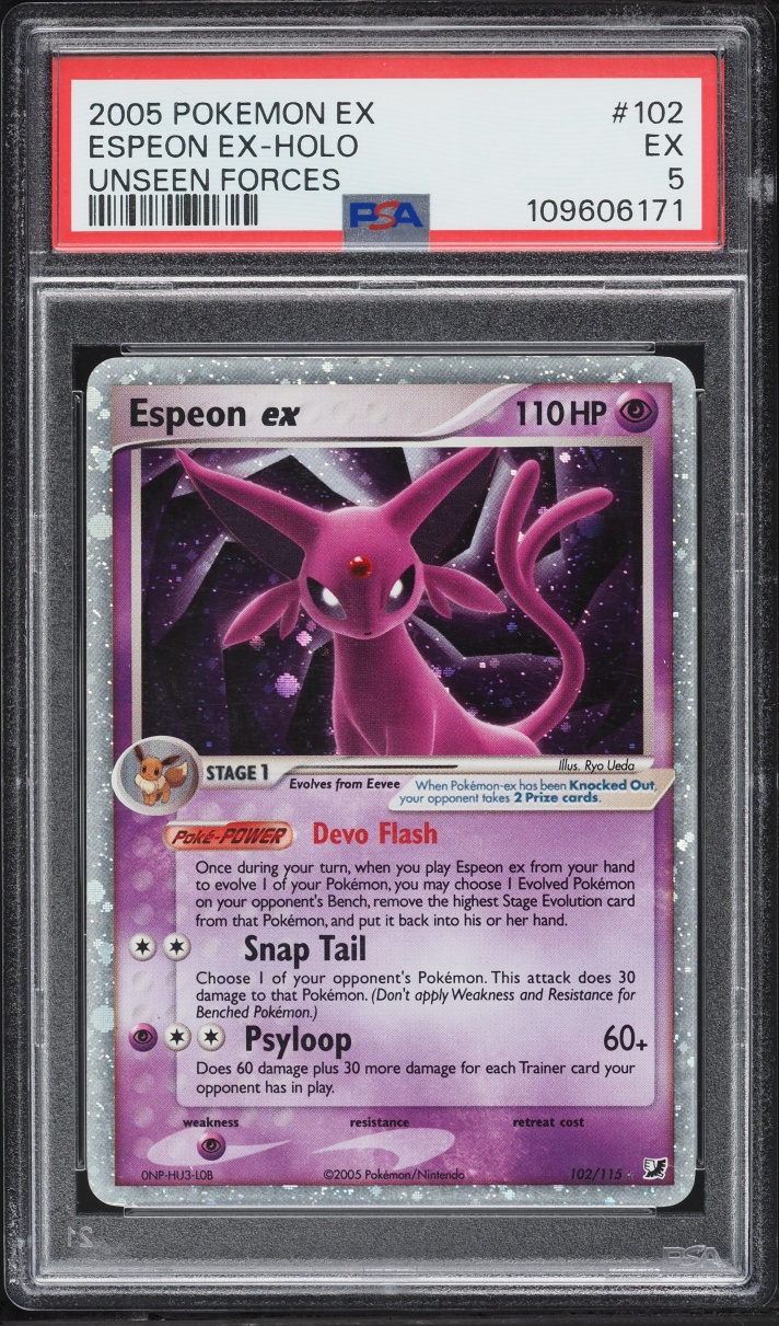 2005 Pokemon EX Unseen Forces Holo Espeon ex #102 PSA 5 EX