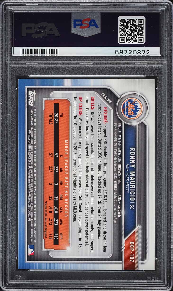 2019 Bowman Chrome Ronny Mauricio PROSPECT #BCP-107 PSA 10 GEM MINT