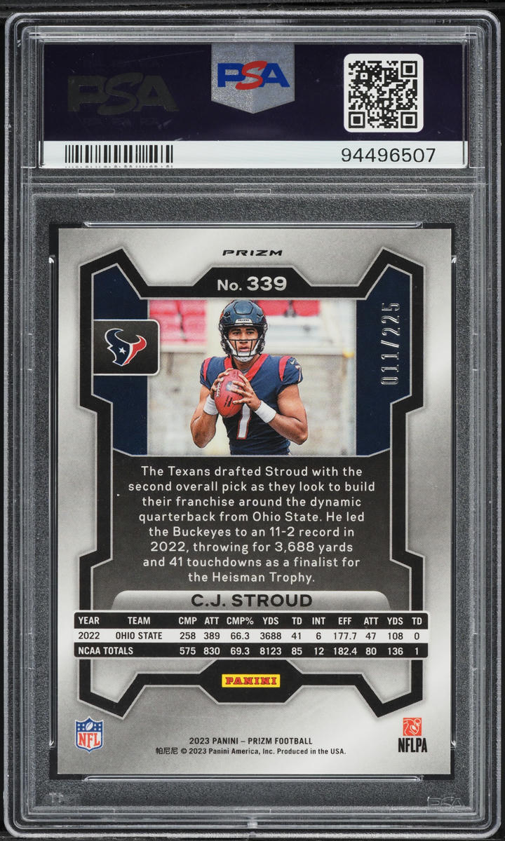 2023 Panini Prizm Purple Ice C.J. Stroud ROOKIE /225 #339 PSA 9 MINT