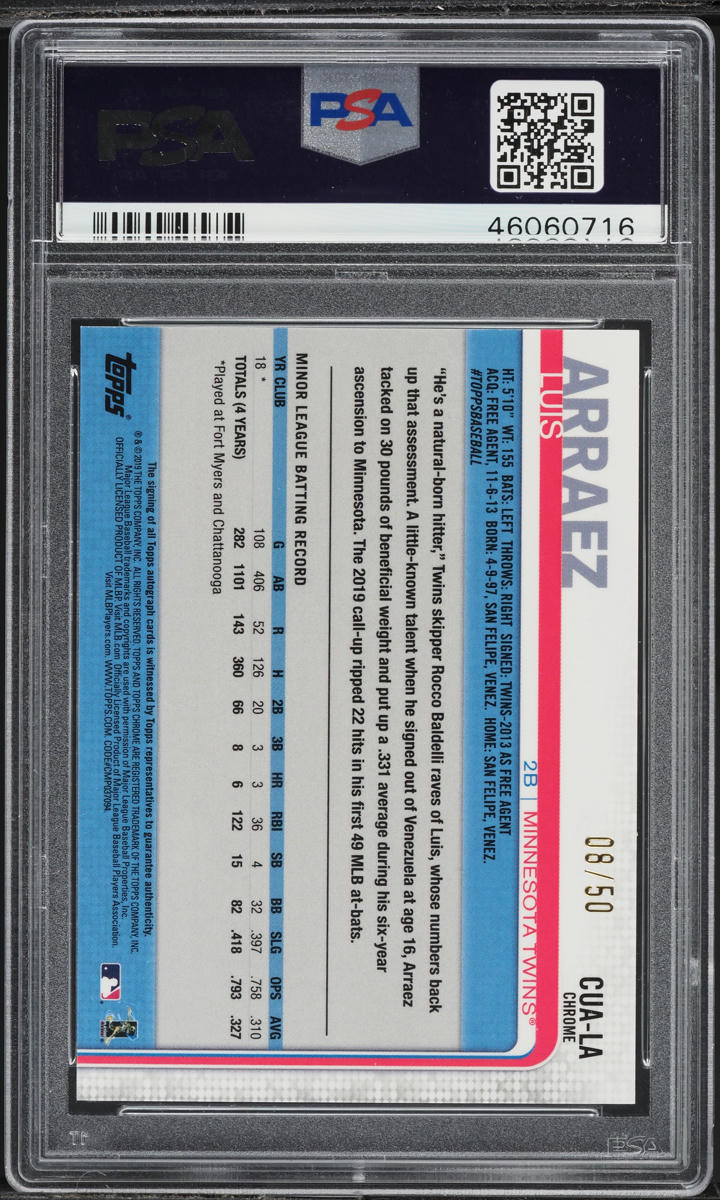 2019 Topps Chrome Update Gold Refractor Luis Arraez ROOKIE AUTO /50 PSA 10