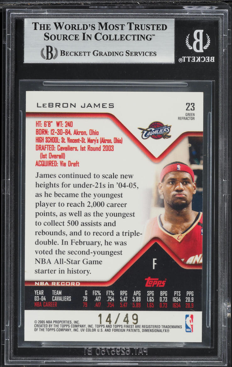 2004 Finest Green Refractor LeBron James /49 #23 BGS 8.5 NM-MT+