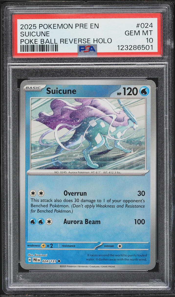 2025 Pokemon SV Prismatic Evolutions Poke Ball Holo Suicune #24 PSA 10 GEM MINT