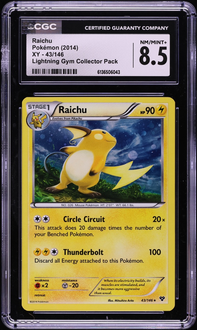 2014 Pokemon XY Lightning Gym Collector Pack Raichu #43 CGC 8.5 NM-MT+