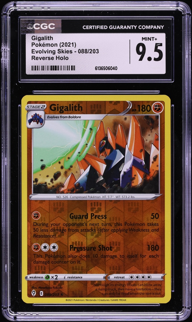 2021 Pokemon Sword & Shield Evolving Skies Reverse Holo Gigalith #088 CGC 9.5 MINT+