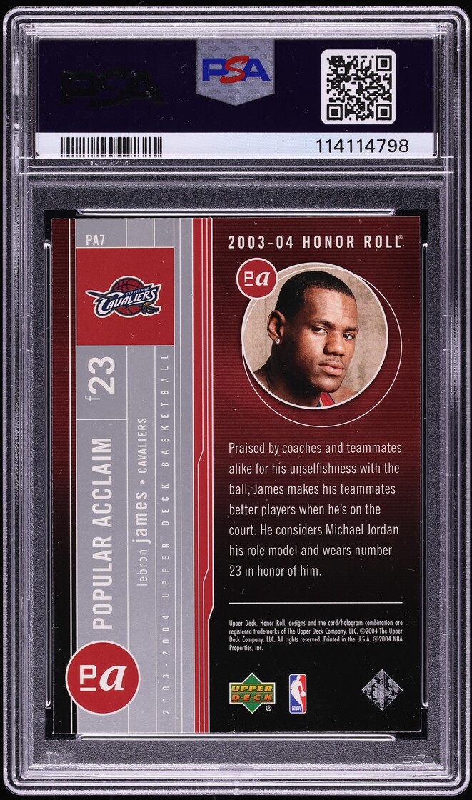 2003 Upper Deck Honor Roll Popular Acclaim LeBron James ROOKIE #PA7 PSA 8 NM-MT