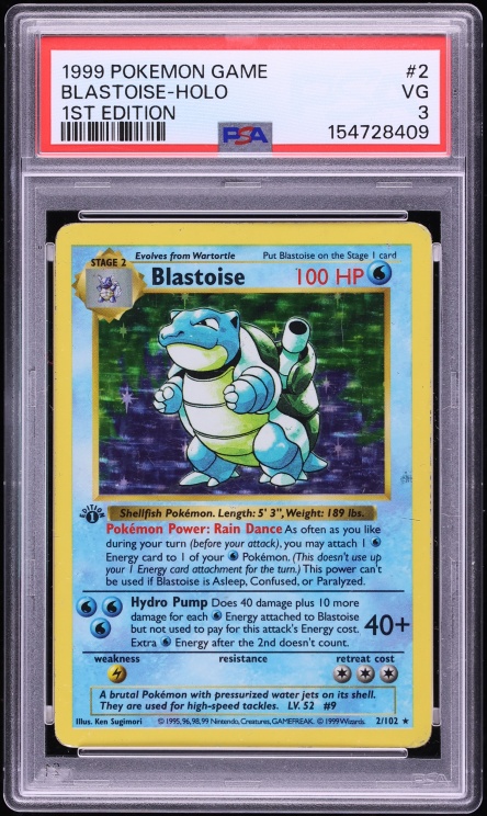 1999 Pokemon Base Set Shadowless 1st Edition Holo Blastoise #2 PSA 3 VG