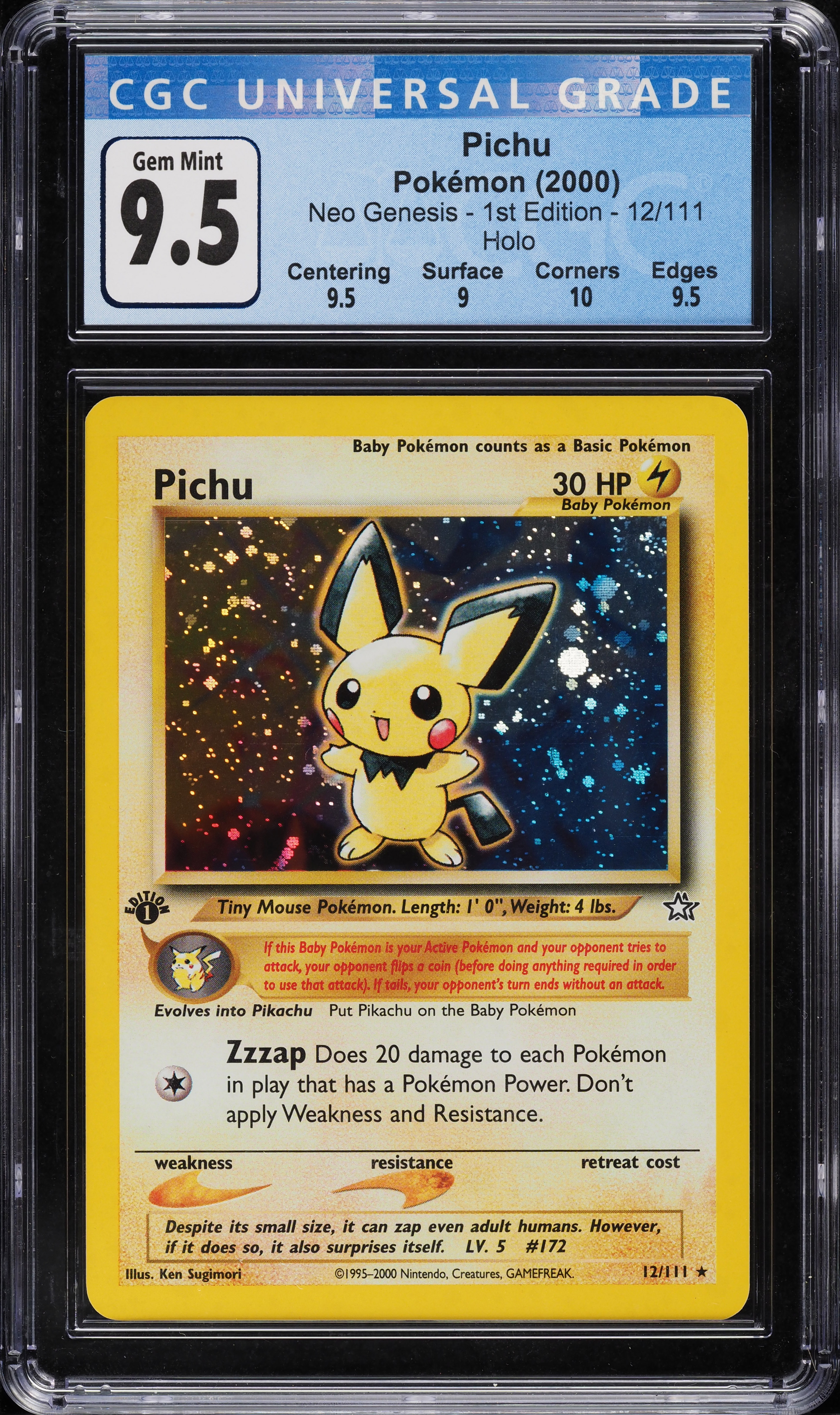 2000 Pokemon Neo Genesis 1st Edition Holo Pichu #12 CGC 9.5 GEM MINT