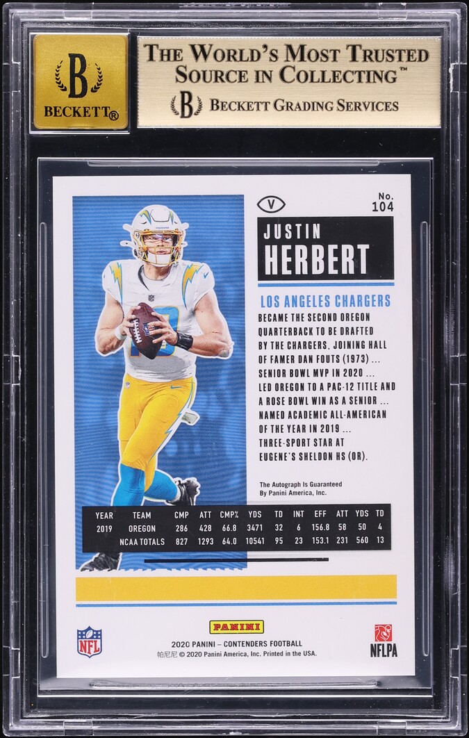 2020 Panini Contenders Championship Justin Herbert ROOKIE AUTO /25 #104 BGS 9.5 GEM MINT