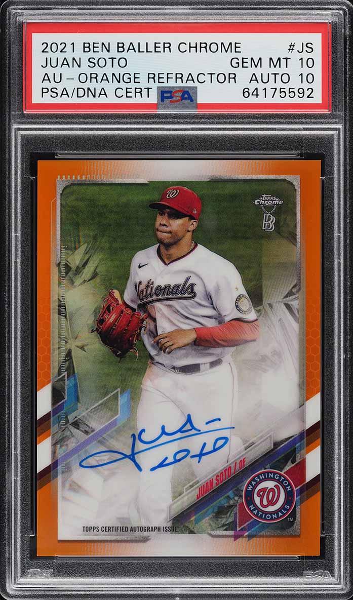 2021 Topps Chrome Beisbol #B7 Juan Soto signed card PSA A Auto A