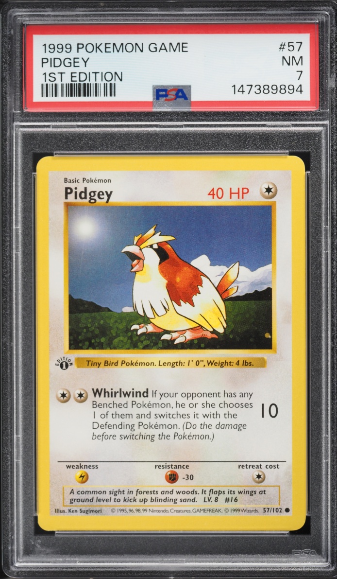 1999 Pokemon Base Set Shadowless 1st Edition Pidgey #57 PSA 7 NRMT