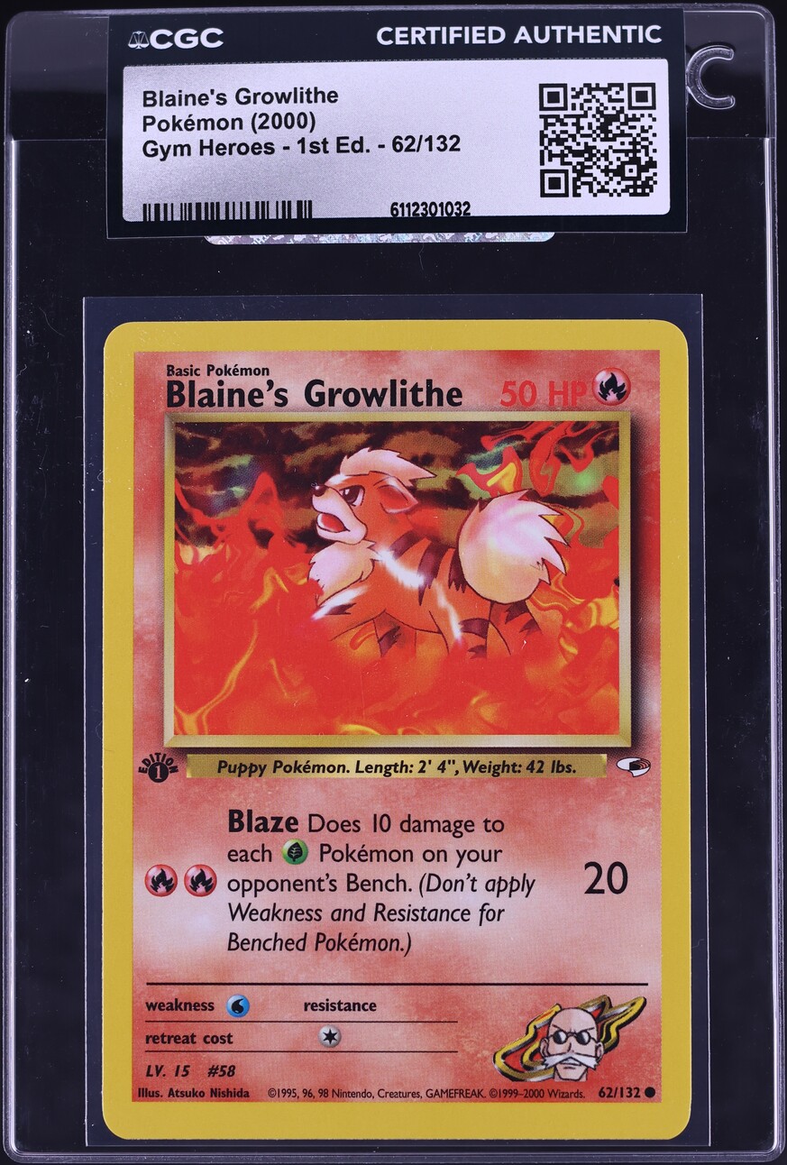 2000 Pokemon Gym Heroes 1st Edition Blaine's Growlithe #62 CGC AUTH