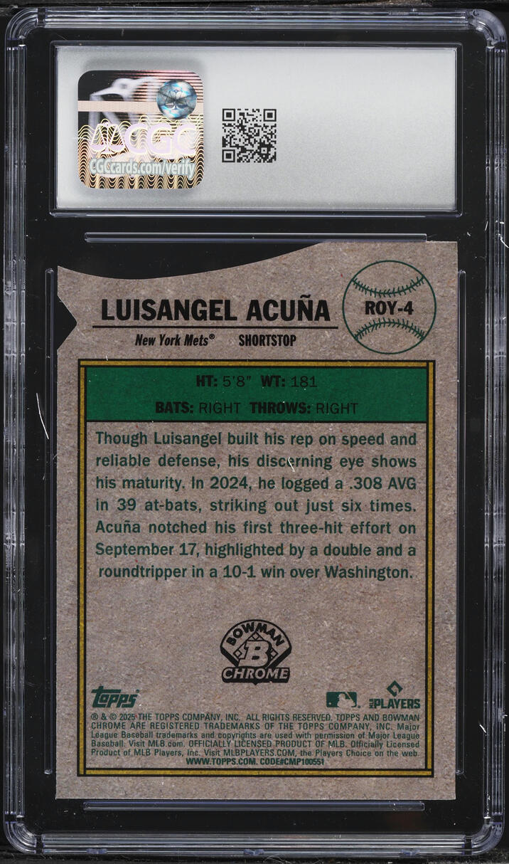 2025 Bowman Rookie Of The Year Favorites Die-Cut Luisangel Acuna ROOKIE #ROY-4 CGC 10 GEM MINT