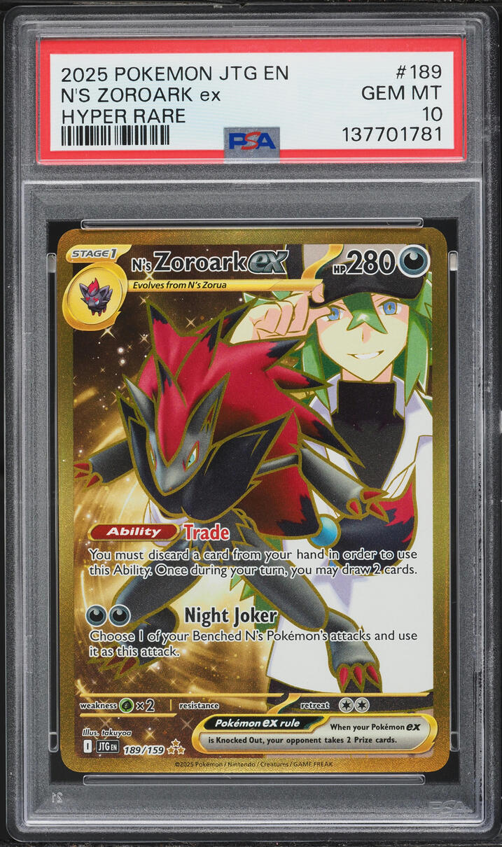 2025 Pokemon Scarlet & Violet Journey Together Gold Rare N's Zoroark EX #189 PSA 10 GEM MINT