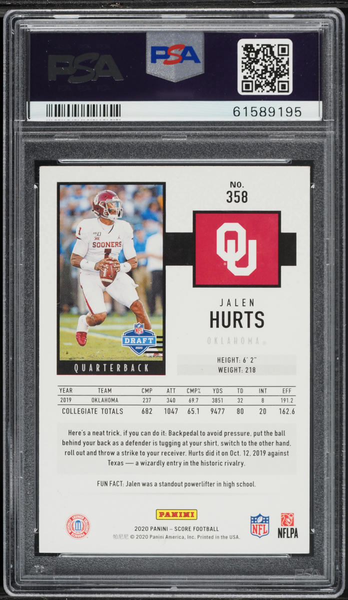 2020 Score Football Jalen Hurts ROOKIE #358 PSA 7 NRMT