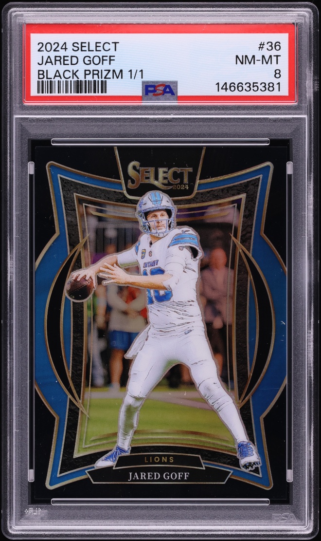 2024 Panini Select Concourse Black Prizm Jared Goff 1/1 #36 PSA 8 NM-MT