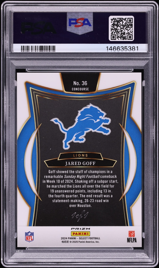 2024 Panini Select Concourse Black Prizm Jared Goff 1/1 #36 PSA 8 NM-MT - Photo 2