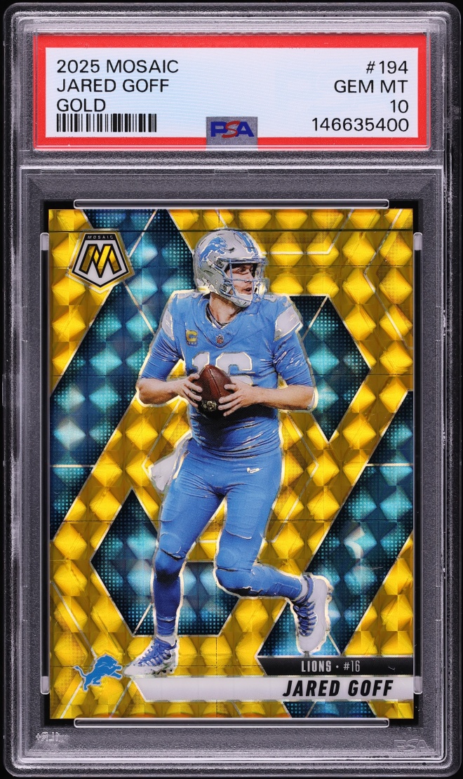 2025 Panini Mosaic Gold Jared Goff /10 #194 PSA 10 GEM MINT