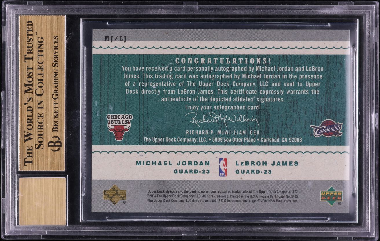 2003 UD Legends Throwback Michael Jordan & LeBron James ROOKIE AUTO /25 BGS 10
