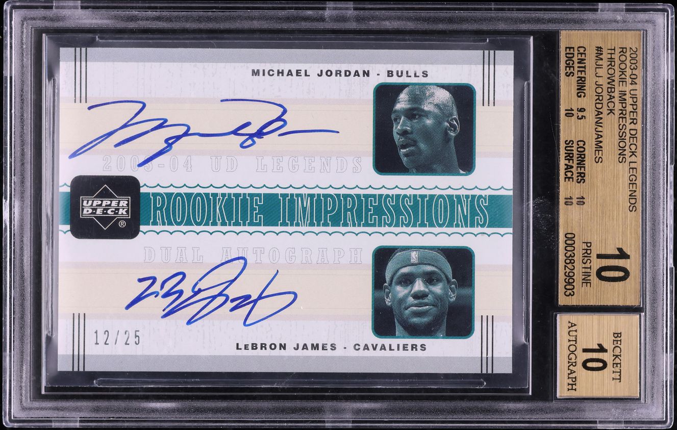 2003 UD Legends Throwback Michael Jordan & LeBron James ROOKIE AUTO /25 BGS 10