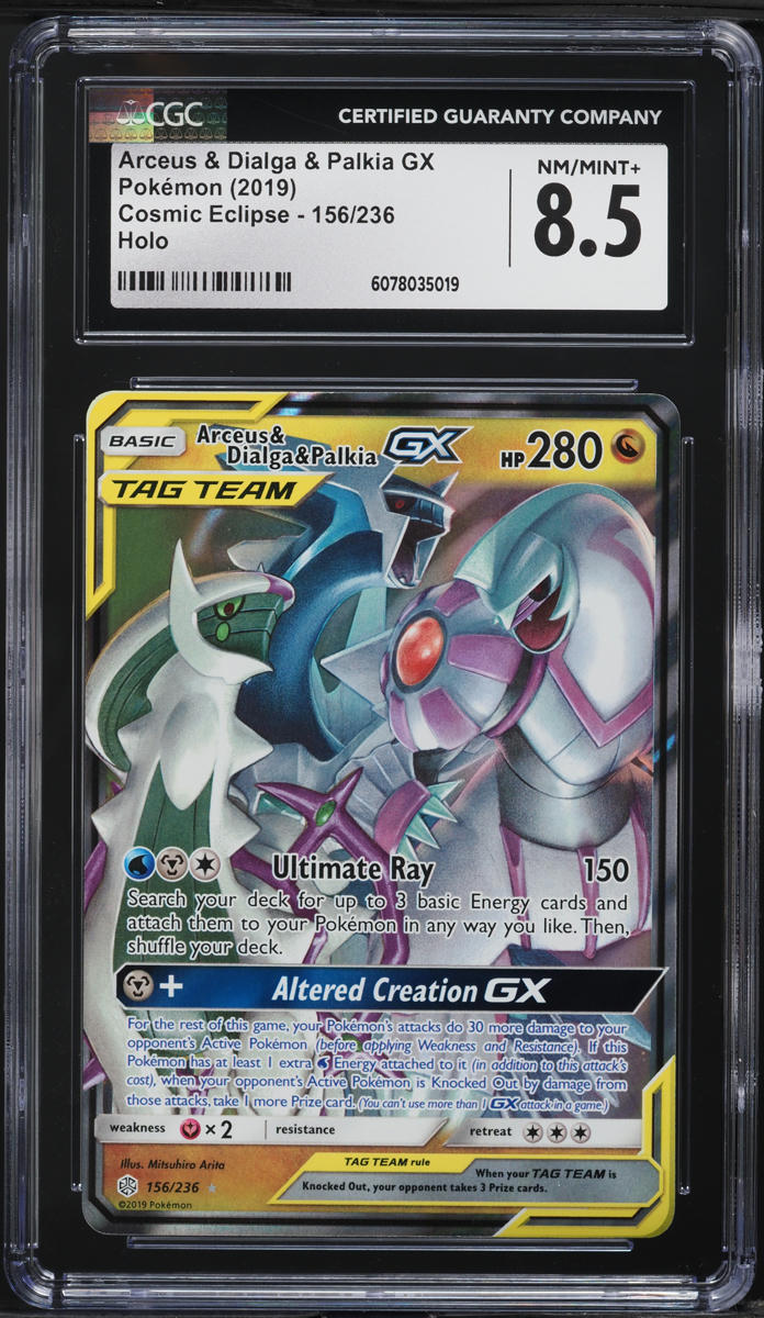 2019 Pokemon SM Cosmic Eclipse Arceus Full Art Dialga Palkia GX #156 CGC 8.5