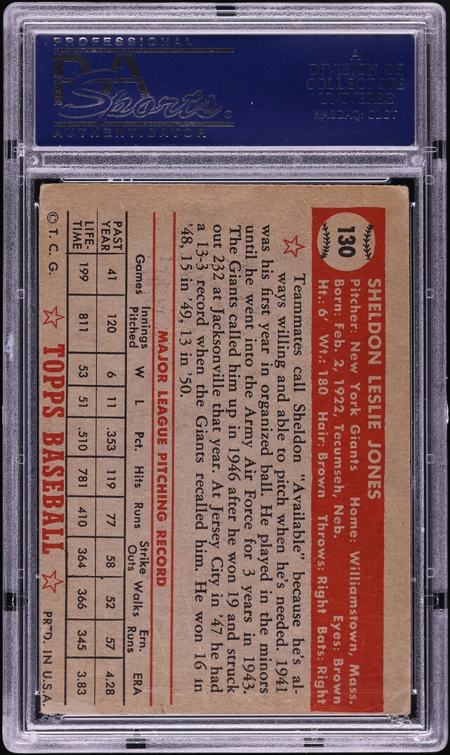 1952 Topps Sheldon Jones #130 PSA 3 VG