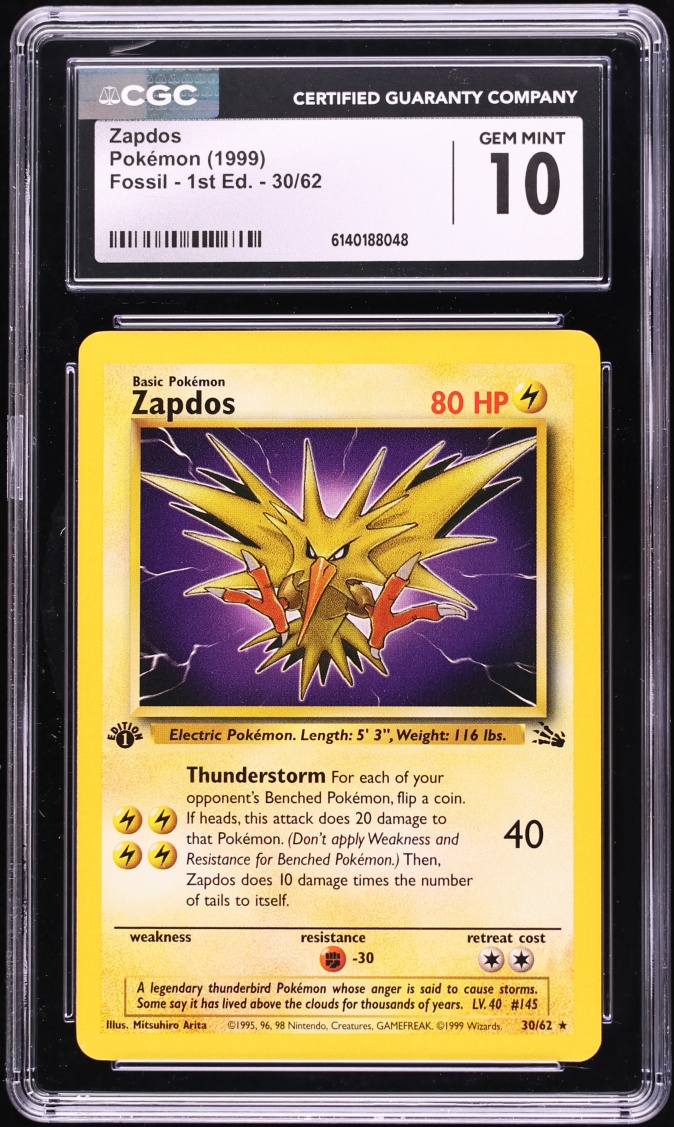 1999 Pokemon Fossil 1st Edition Zapdos #30 CGC 10 GEM MINT