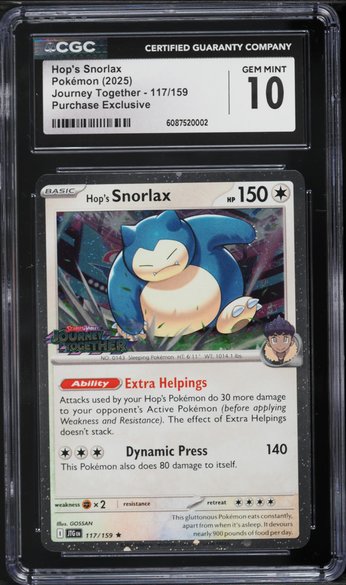 2025 Pokemon SV Journey Together Purchase Exclusive Hop's Snorlax #117 CGC 10 GEM MINT