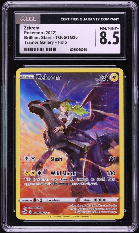 2022 Pokemon Sword & Shield Brilliant Stars Full Art Zekrom #TG05 CGC 8.5 NM-MT+