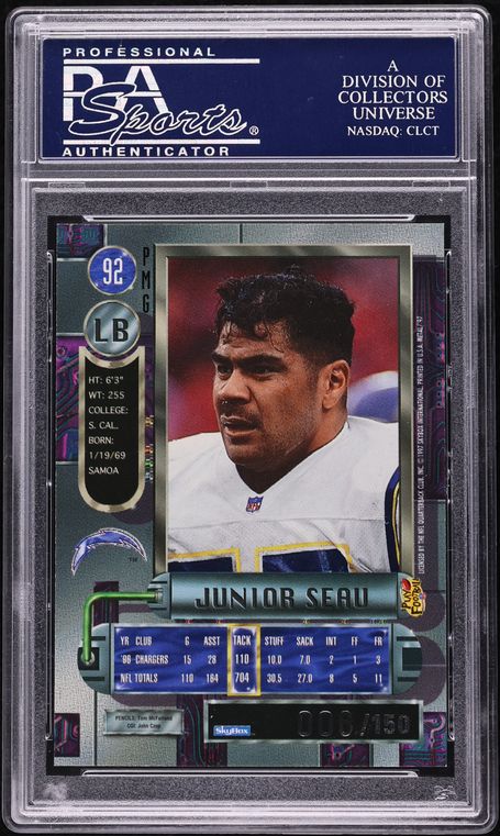 1997 Metal Universe Precious Metal Gems PMG Green Junior Seau /150 #92 PSA 8