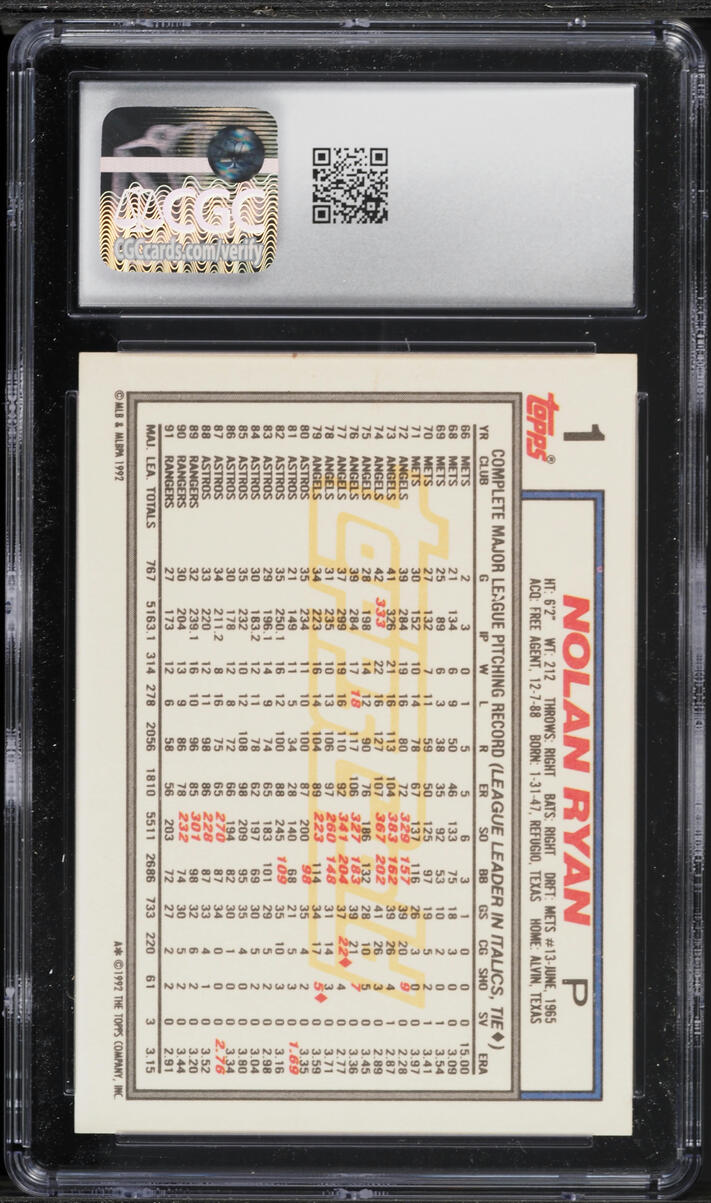 1992 Topps Gold Nolan Ryan #1 CGC 7.5 NRMT+