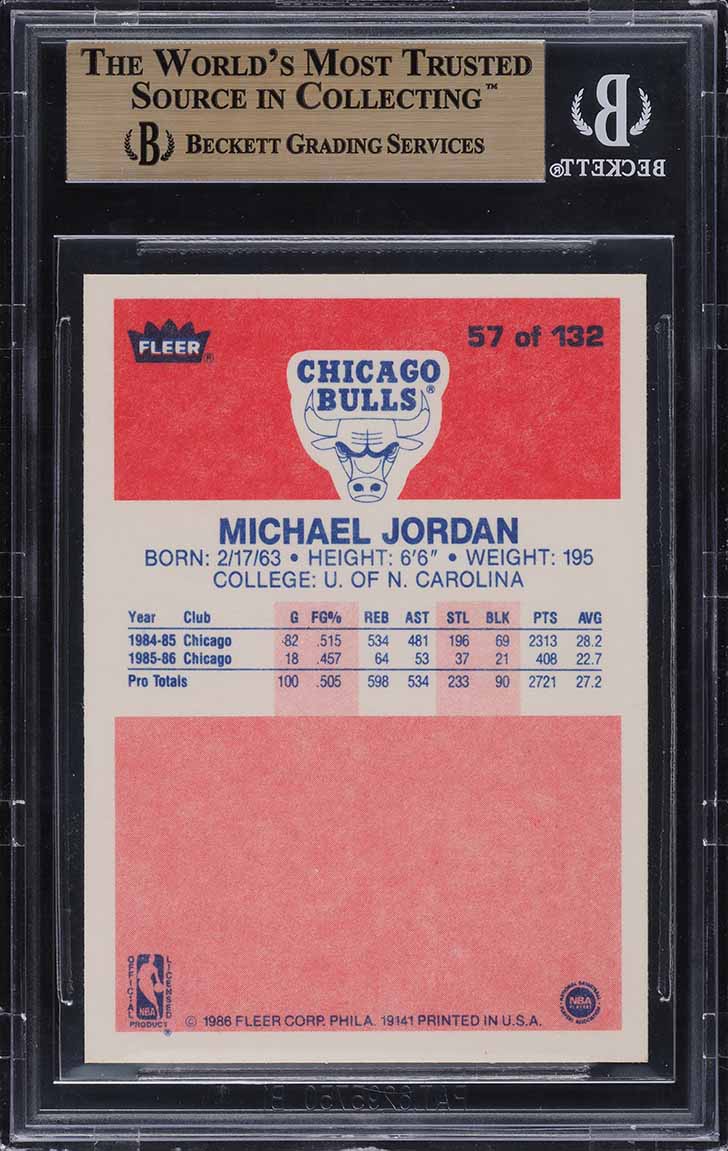 1986 Fleer Basketball Michael Jordan ROOKIE #57 BGS 9.5 GEM MINT
