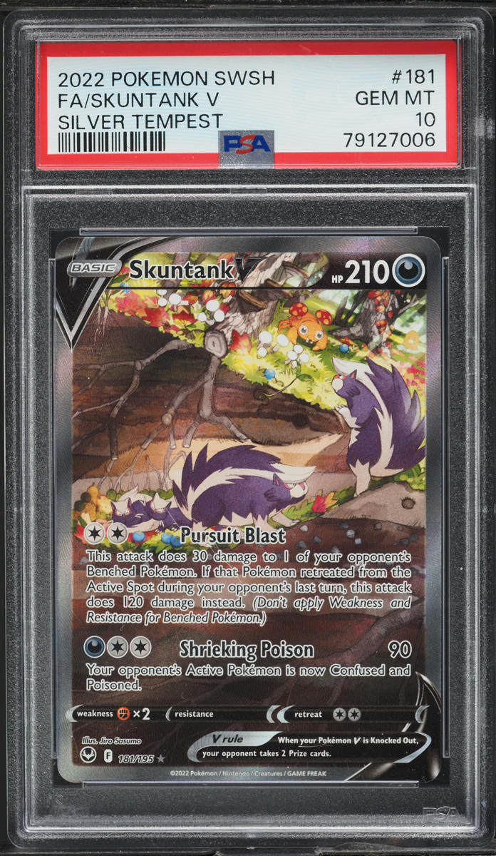 2022 Pokemon SWSH Silver Tempest Full Art Skuntank V #181 PSA 10 GEM MINT
