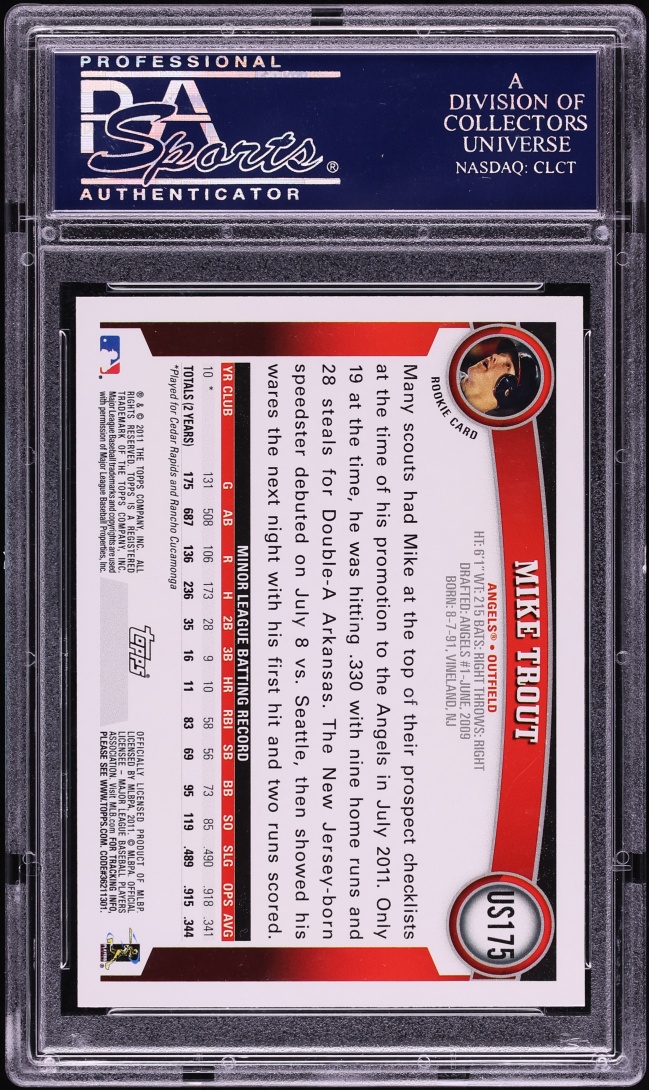 2011 Topps Update Mike Trout ROOKIE #US175 PSA 10 GEM MINT